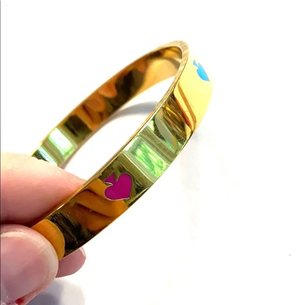 Goldtone signed Kate Spade bangle bracelet colorful multicolor enamel spades - Picture 6 of 7